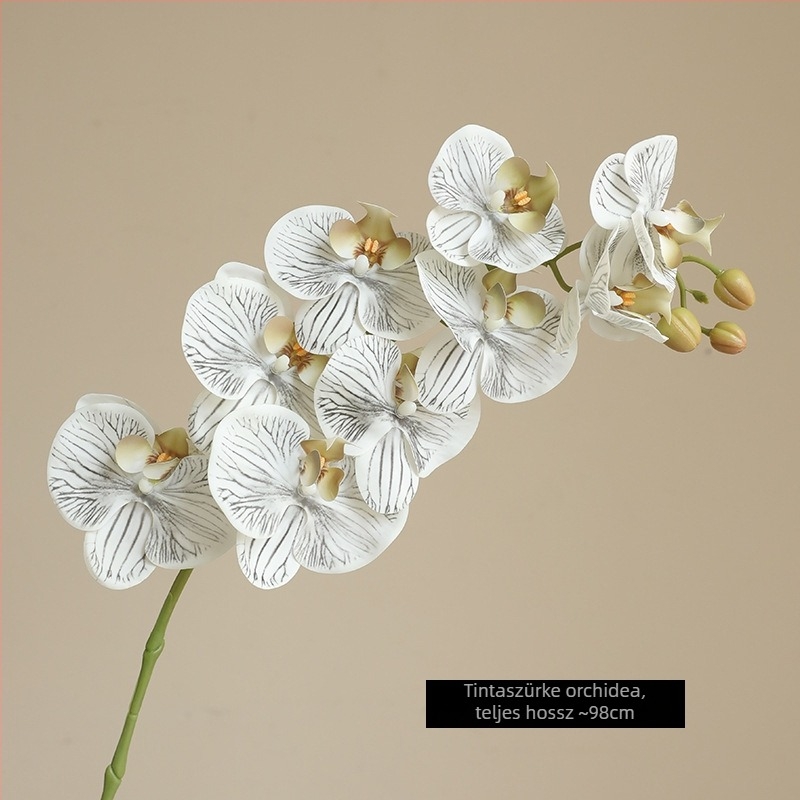 Mesterséges Phalaenopsis orchidea nedves hatású felülettel, magas minőségű filmmel bevont kivitel, otthoni és szállodai bemutató dekoráció