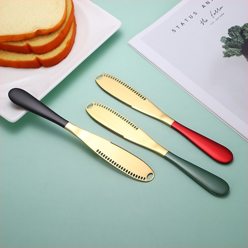 430 rozsdamentes acélból készült sajt-, vaj- és kenyérkés, lekvárkés és krém spatula – retro stílus