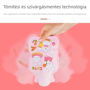 Gyerekeknek szánt kis plüss melegvíz-palack, aranyos rajzfilmszerű dizájn – kézmelegítő és hasmelegítő, vízzel töltve