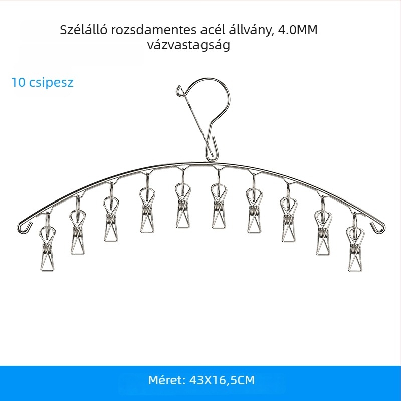 Rozsdamentes acél ruhaszárító akasztó több klippel zoknikhoz és fehérneműkhöz, erkélyhez, szélvédett, helytakarékos szárítás