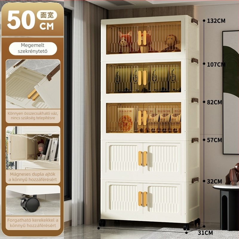 50-55 Öt szintes összehajtható tároló szekrény, műanyagból, nappaliba