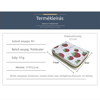 Női PU kártyatartó cipzárral, kompakt, több kártyahellyel, gyümölcsös mintával