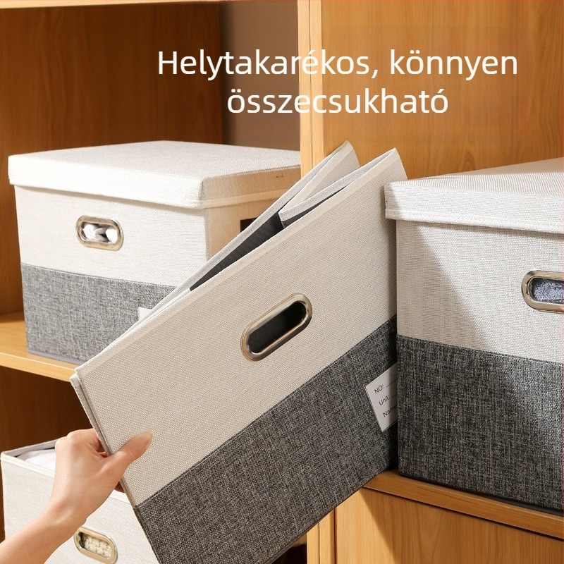 Összecsukható pamut-len tároló doboz ruhákhoz, gardrób szervező, nagy kapacitás, színben harmonizált dizájn