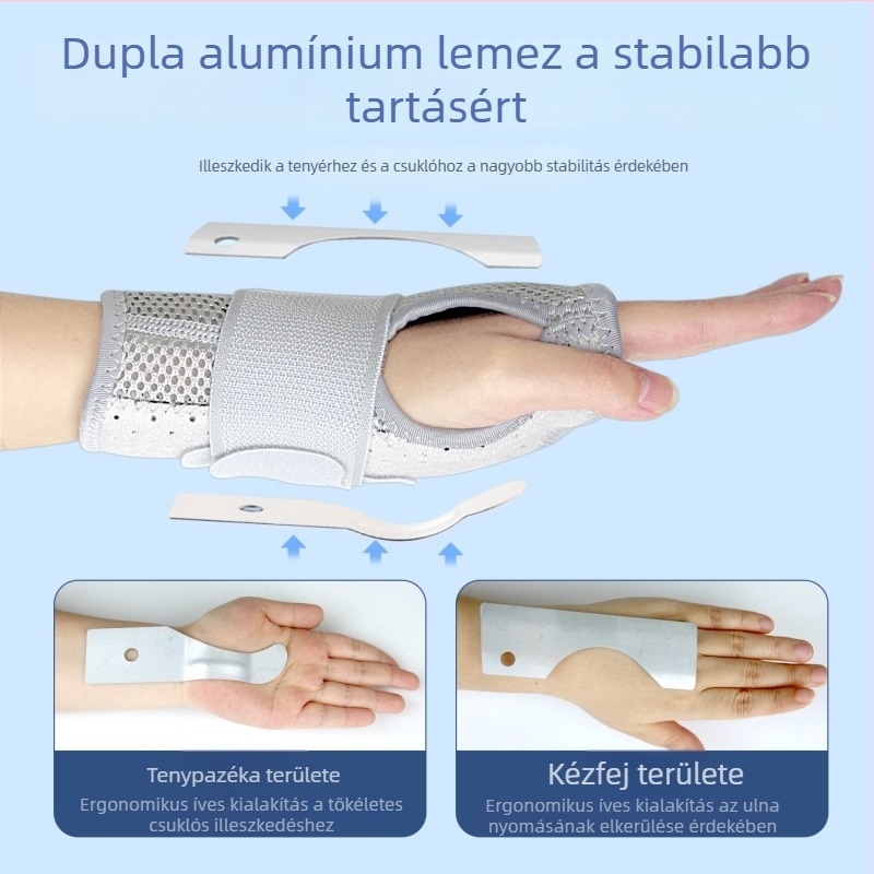 Csuklóvédő sín acéllemezével, ín- és ízületi támogatás, uniszex csukló bandázs