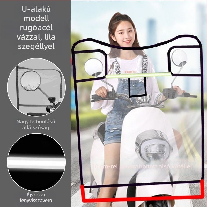 Elektromos motorkerékpár első szélvédő és esővédő borító – megnövelt és vastagabb, HD átlátszó