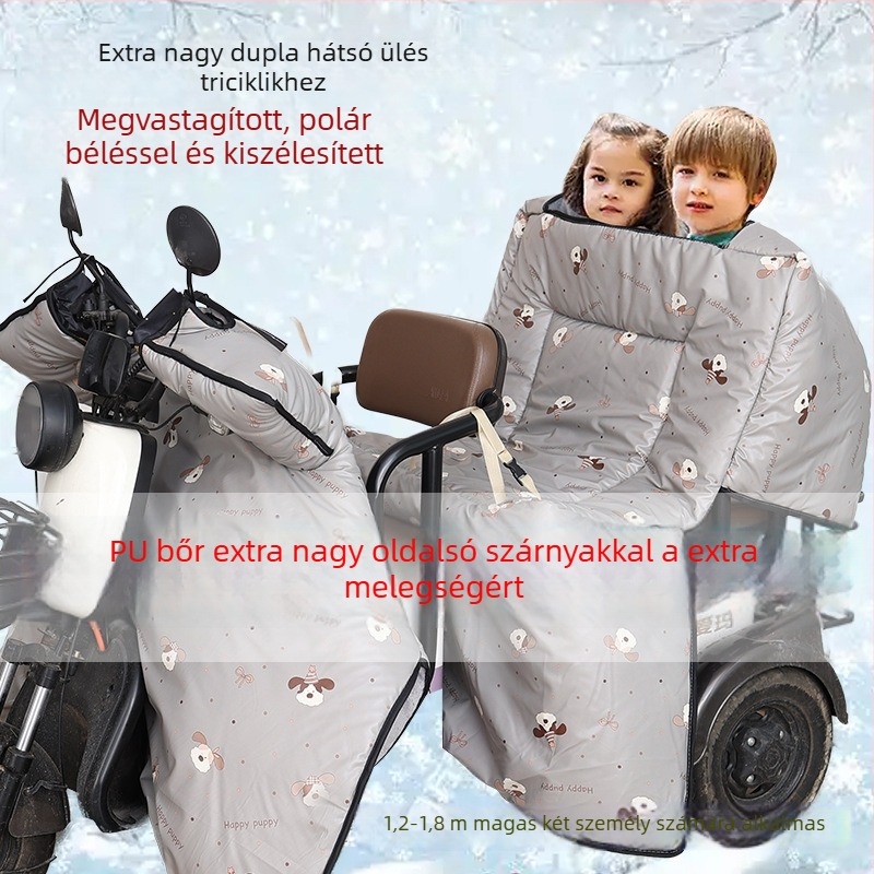 PU bőr elektromos háromkerekű kerékpárhoz, dupla kivitel, téli fleece béléses szélvédővel, vastagított és vízálló védelem