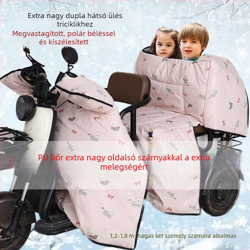 PU bőr elektromos háromkerekű kerékpárhoz, dupla kivitel, téli fleece béléses szélvédővel, vastagított és vízálló védelem
