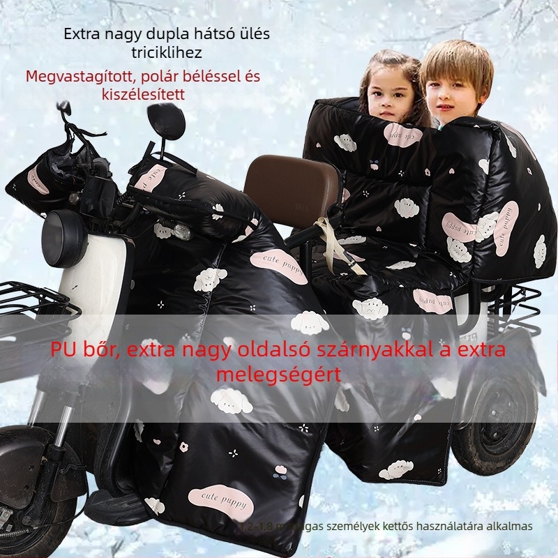 PU bőr elektromos háromkerekű kerékpárhoz, dupla kivitel, téli fleece béléses szélvédővel, vastagított és vízálló védelem