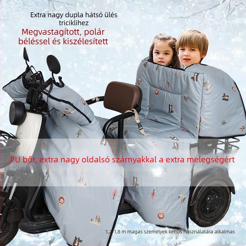 PU bőr elektromos háromkerekű kerékpárhoz, dupla kivitel, téli fleece béléses szélvédővel, vastagított és vízálló védelem