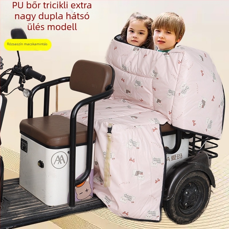 PU bőr elektromos háromkerekű kerékpárhoz, dupla kivitel, téli fleece béléses szélvédővel, vastagított és vízálló védelem