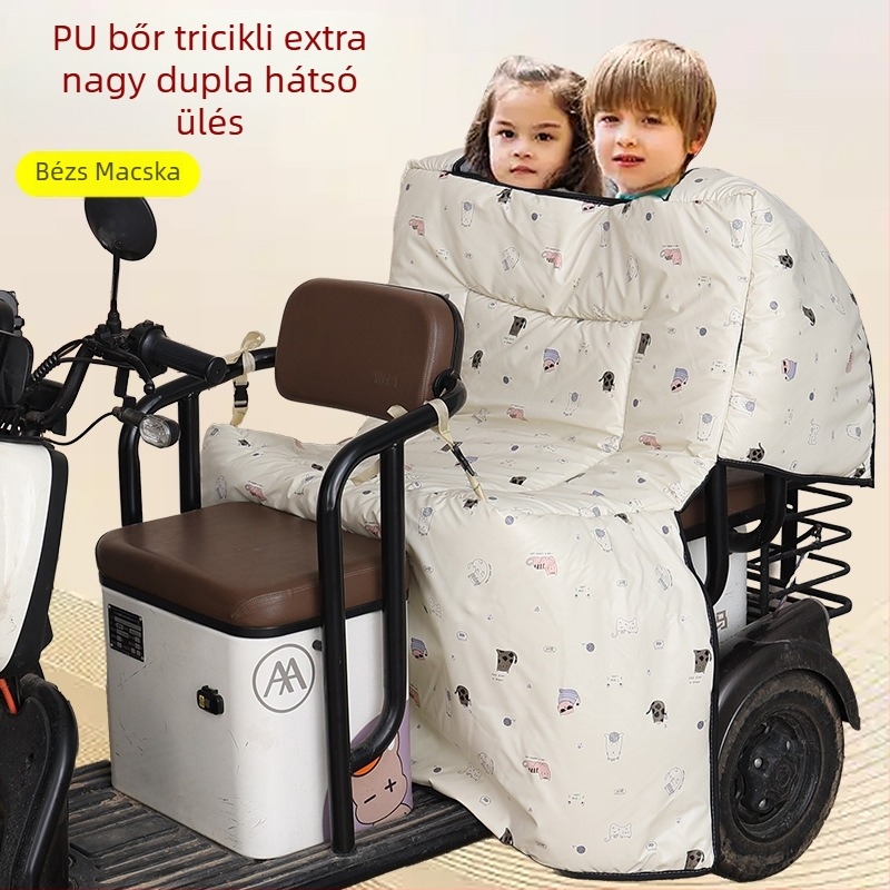 PU bőr elektromos háromkerekű kerékpárhoz, dupla kivitel, téli fleece béléses szélvédővel, vastagított és vízálló védelem