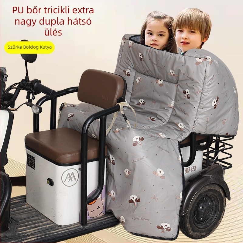 PU bőr elektromos háromkerekű kerékpárhoz, dupla kivitel, téli fleece béléses szélvédővel, vastagított és vízálló védelem