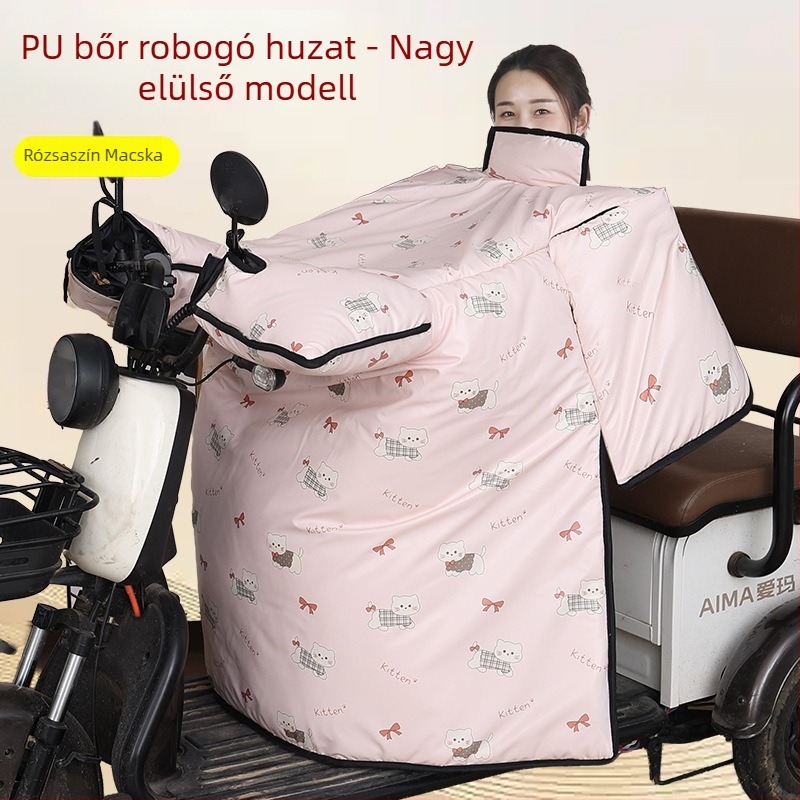 PU bőr elektromos háromkerekű kerékpárhoz, dupla kivitel, téli fleece béléses szélvédővel, vastagított és vízálló védelem