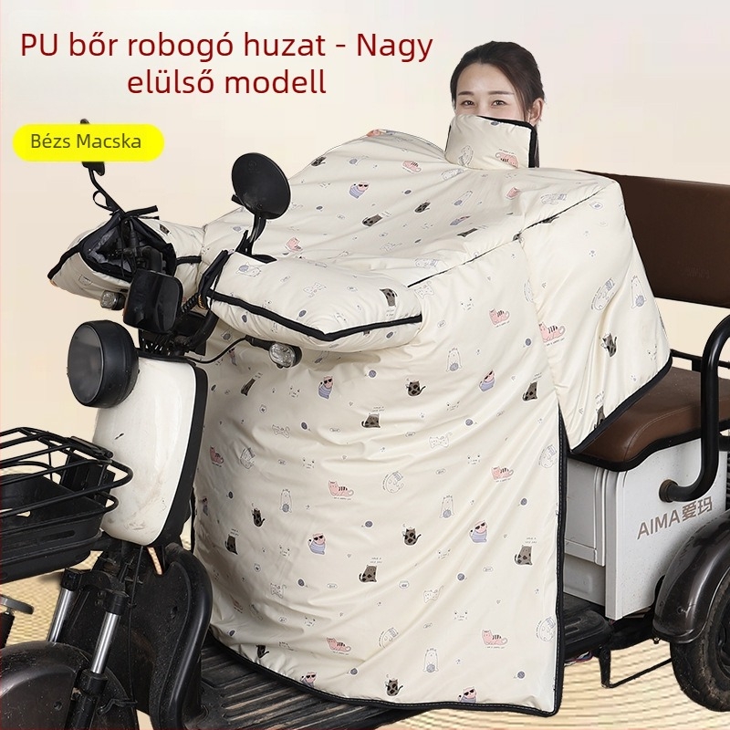 PU bőr elektromos háromkerekű kerékpárhoz, dupla kivitel, téli fleece béléses szélvédővel, vastagított és vízálló védelem