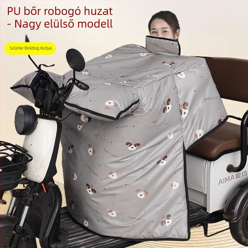 PU bőr elektromos háromkerekű kerékpárhoz, dupla kivitel, téli fleece béléses szélvédővel, vastagított és vízálló védelem