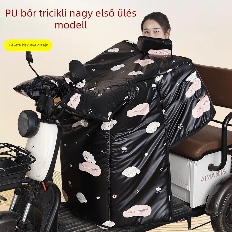 PU bőr elektromos háromkerekű kerékpárhoz, dupla kivitel, téli fleece béléses szélvédővel, vastagított és vízálló védelem