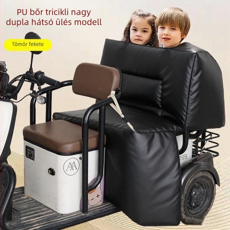 PU bőr elektromos háromkerekű kerékpárhoz, dupla kivitel, téli fleece béléses szélvédővel, vastagított és vízálló védelem