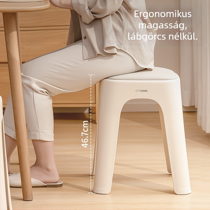 Xitianlong műanyag taburet otthoni használatra, egymásra tehető a tároláshoz, modern letisztult krémszínű, magas, puha párnával rendelkező ülőfelület