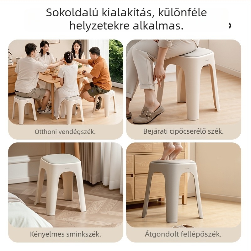 Xitianlong műanyag taburet otthoni használatra, egymásra tehető a tároláshoz, modern letisztult krémszínű, magas, puha párnával rendelkező ülőfelület