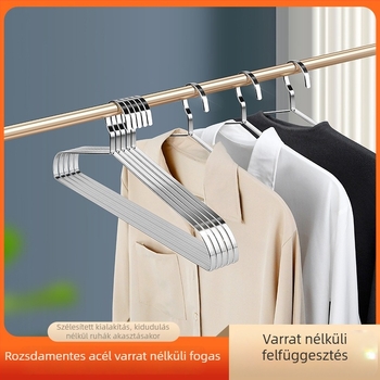 Vastagított rozsdamentes acél ruhakasztó, varrat nélküli, széles vállú, csúszásmentes