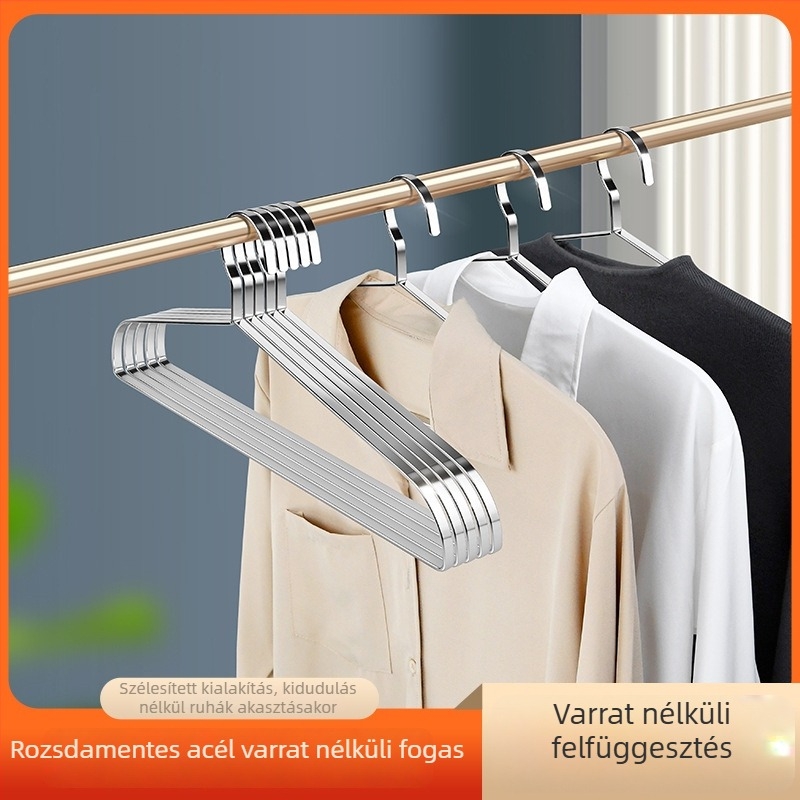 Vastagított rozsdamentes acél ruhakasztó, varrat nélküli, széles vállú, csúszásmentes