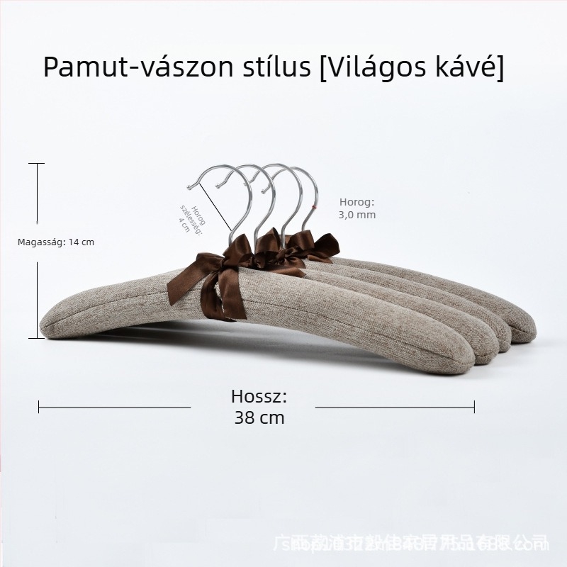 Textil borítású szivacs vállfa, csúszásmentes kialakítással, otthoni használatra és ruhaboltok számára, ideális esküvői ruhákhoz