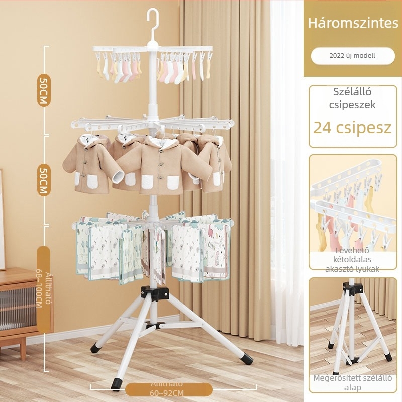 Padlóra álló, többemeletes, összecsukható ruhaszárító állvány babapelenka-tárolóval