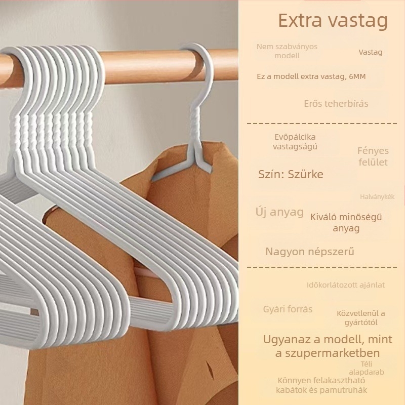 Extra vastag ruhakasztók, megerősítettek és szélesített kivitelben, nem hagynak nyomot a ruhákon, otthoni használatra, felnôttek és kollégium számára, nagy méret