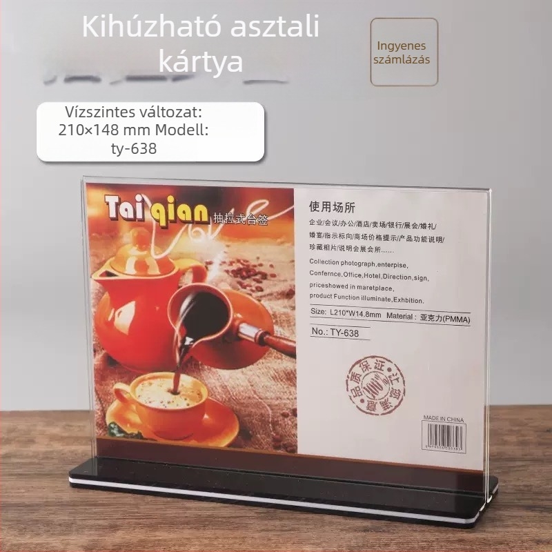 A5-ös akril asztali kártyatartó, átlátszó A4-es kijelzőállvány menük és árak számára