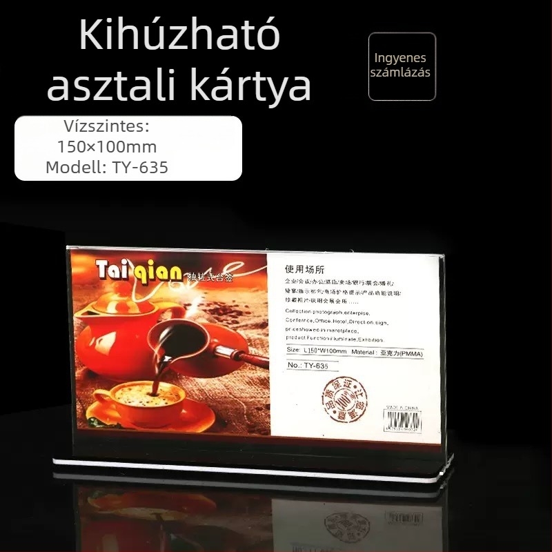 A5-ös akril asztali kártyatartó, átlátszó A4-es kijelzőállvány menük és árak számára