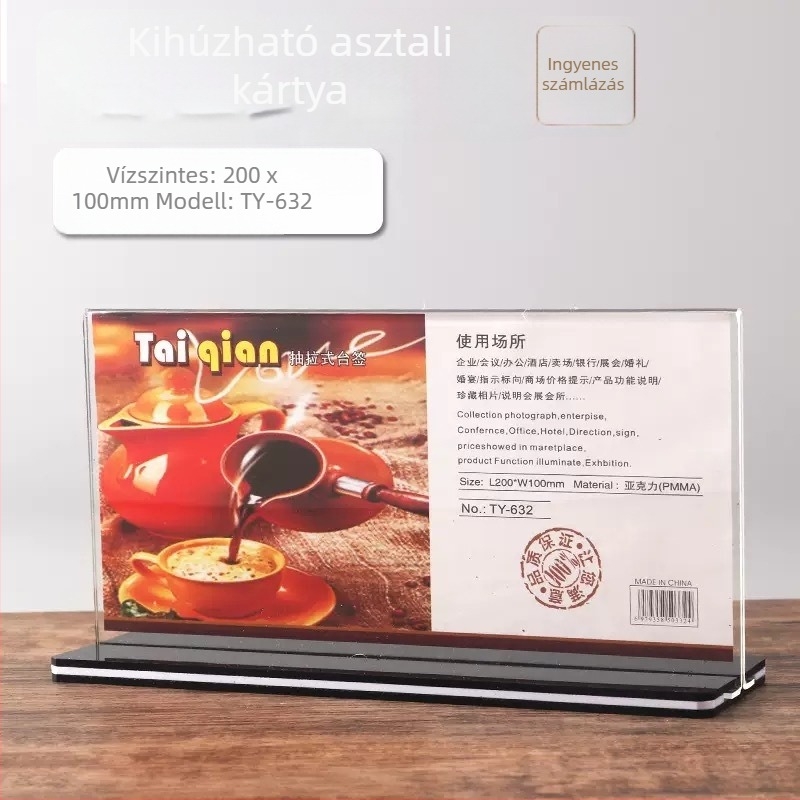 A5-ös akril asztali kártyatartó, átlátszó A4-es kijelzőállvány menük és árak számára