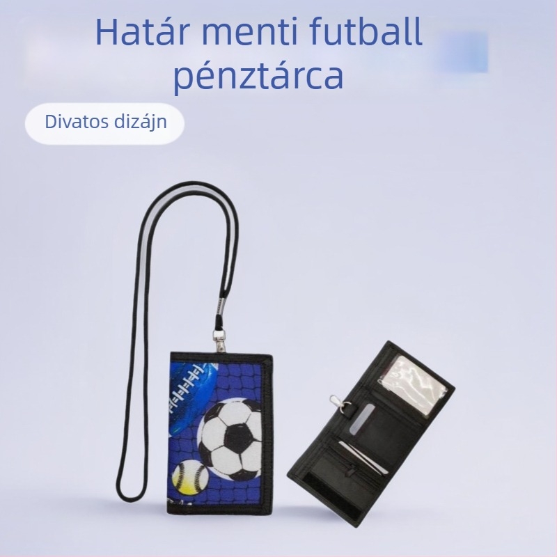 Nyomtatott hajtogatható kártyatárca cipzárral – érmetárca gyerekeknek futball- és kosármotívummal