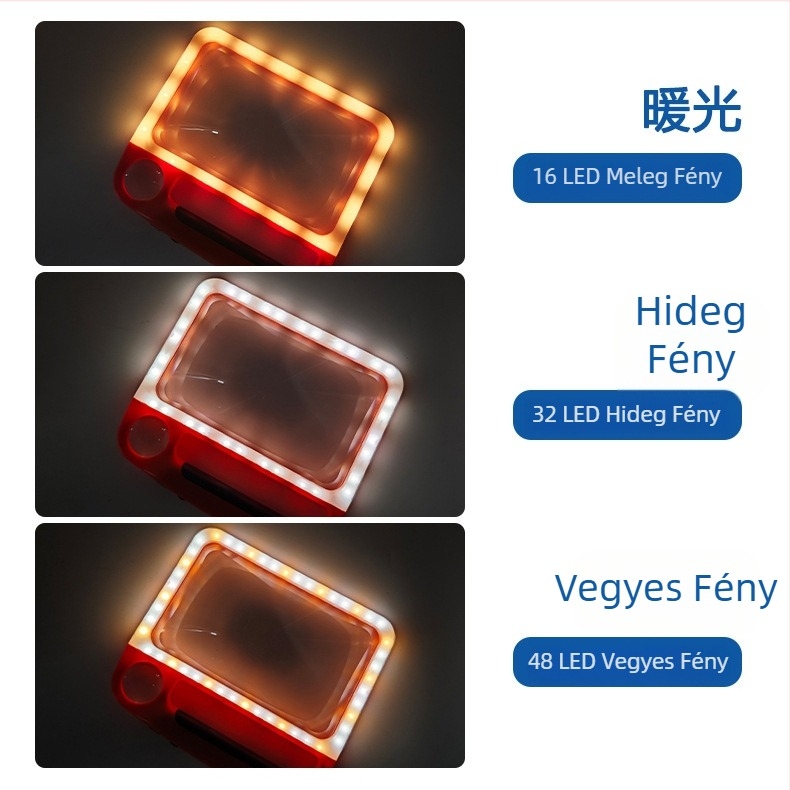 Újratölthető 48 LED-es háromszínű fényű kézi nagyító, állítható fényerő, 5x és 10x nagyítás olvasáshoz és vizsgálathoz