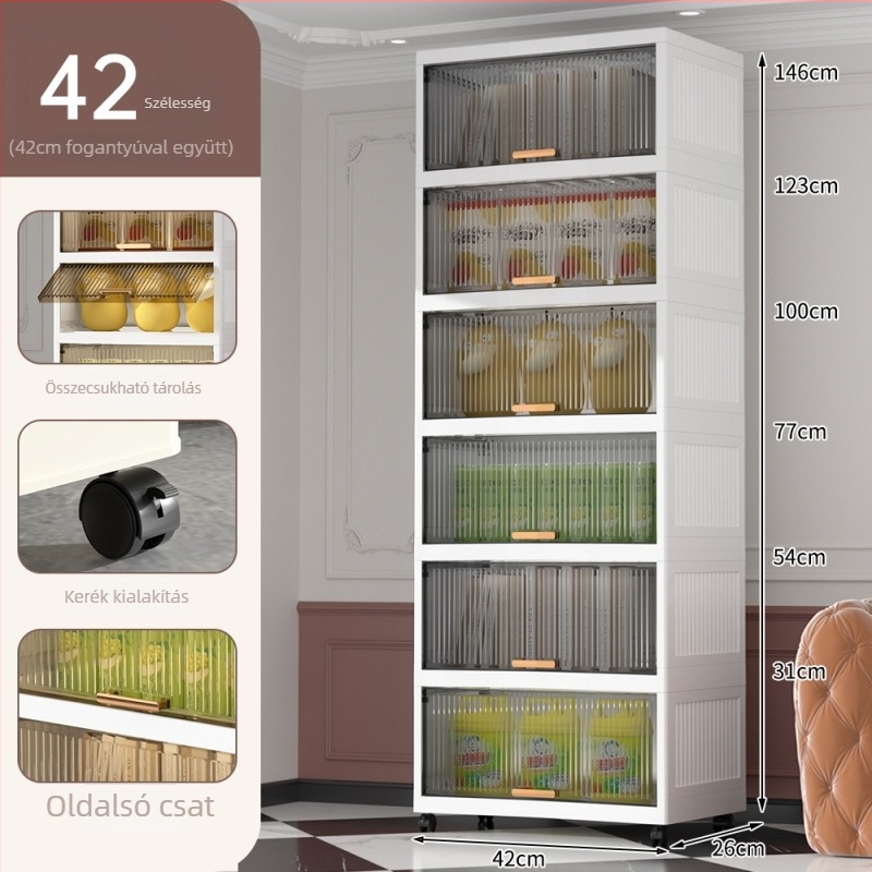 Öt szintes szerelésmentes áttetsző fedeles tároló szekrény nappaliba