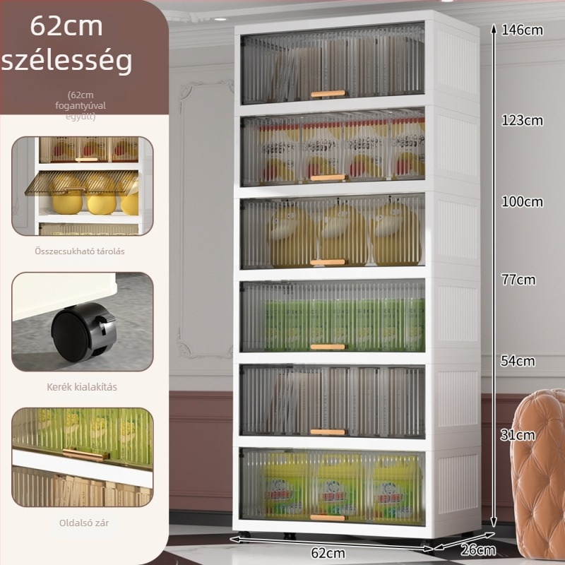 Öt szintes szerelésmentes áttetsző fedeles tároló szekrény nappaliba