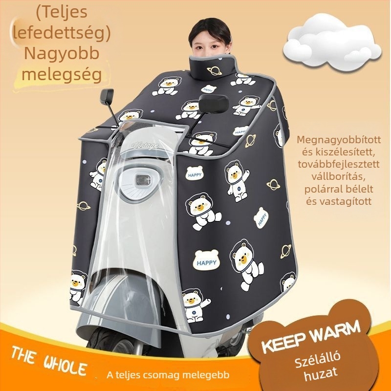 Téli szélvédő takaró elektromos járművekhez és motorkerékpárokhoz, vastagabb, vízálló, fleece béléssel, teljes lefedettség