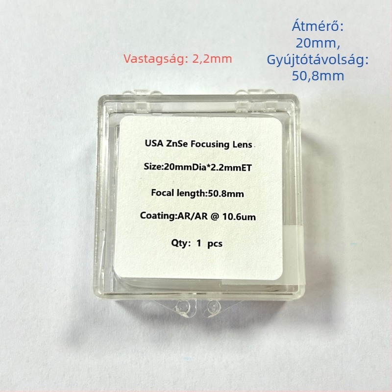 ZnSe lencse, fókusztávolság 50.8/63.5 mm, átmérő 20 mm, vastagság 3 mm