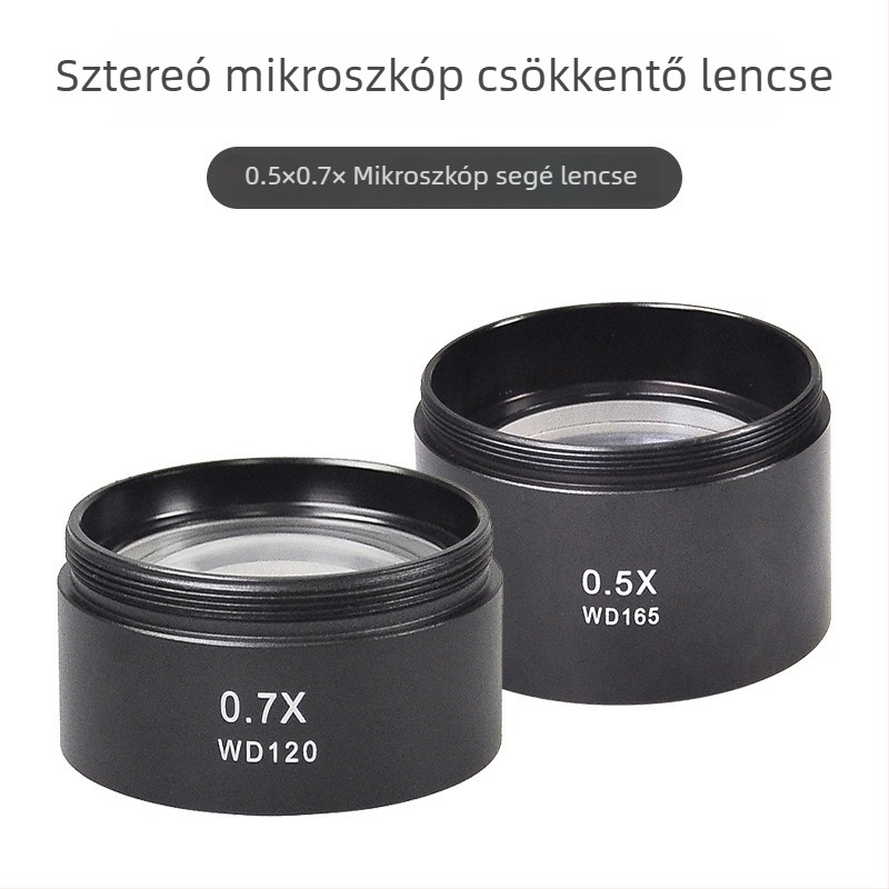 Mikroszkópos segéd nagyító készlet 0.7×, 0.5× és 2× objektívekkel; 1× olajálló objektív