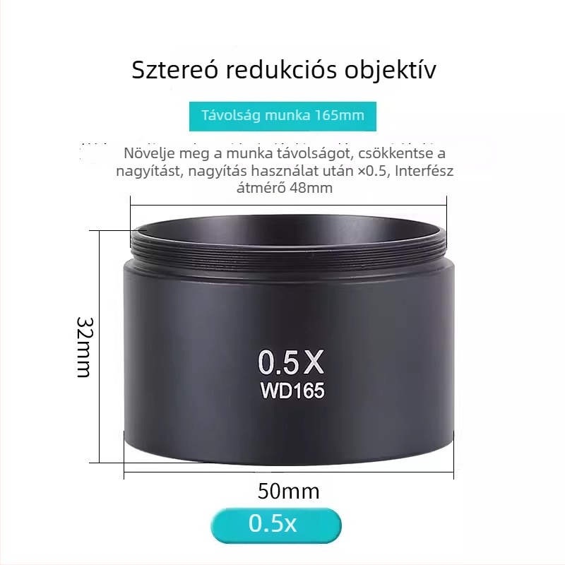 Mikroszkópos segéd nagyító készlet 0.7×, 0.5× és 2× objektívekkel; 1× olajálló objektív