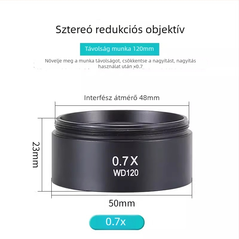 Mikroszkópos segéd nagyító készlet 0.7×, 0.5× és 2× objektívekkel; 1× olajálló objektív