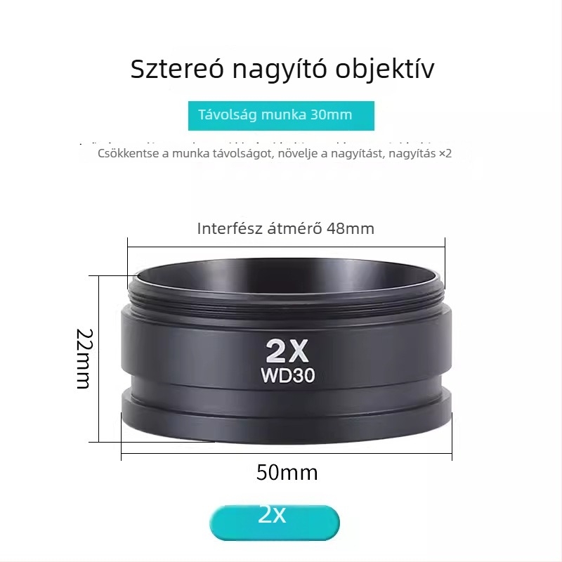 Mikroszkópos segéd nagyító készlet 0.7×, 0.5× és 2× objektívekkel; 1× olajálló objektív