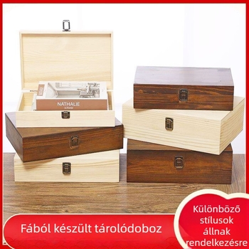 Zárható fa doboz asztali irattároló, retro stílusú, kézzel készített kis fa doboz, ajándék doboz