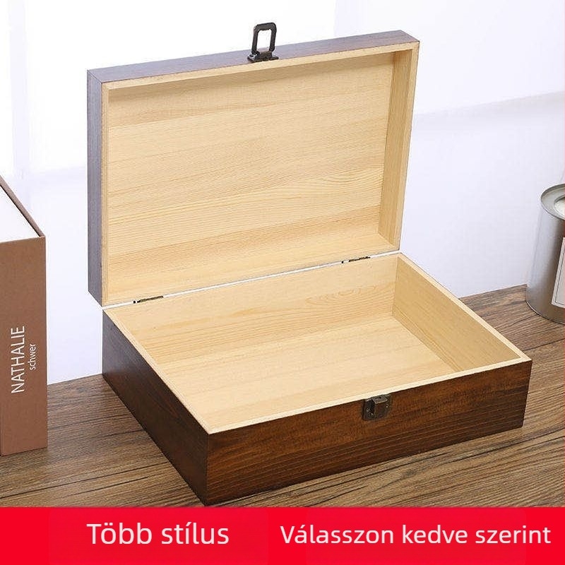 Zárható fa doboz asztali irattároló, retro stílusú, kézzel készített kis fa doboz, ajándék doboz