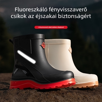 Férfiaknak vízálló középmagas esőcsizma zsinórral, csúszásmentes gumicsizma munka- és konyhai felhasználásra