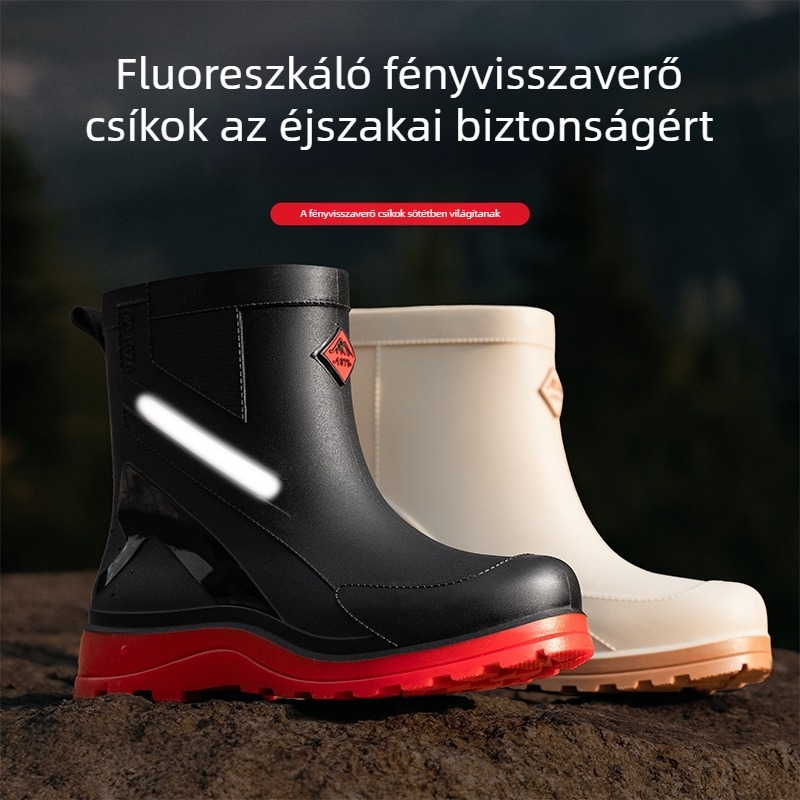 Férfiaknak vízálló középmagas esőcsizma zsinórral, csúszásmentes gumicsizma munka- és konyhai felhasználásra
