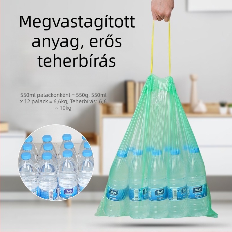 30/60 L vastagított szemeteszsákok fűzővel záródó, automatikus zárással, konyha, kollégium és otthoni használatra, nagy méret