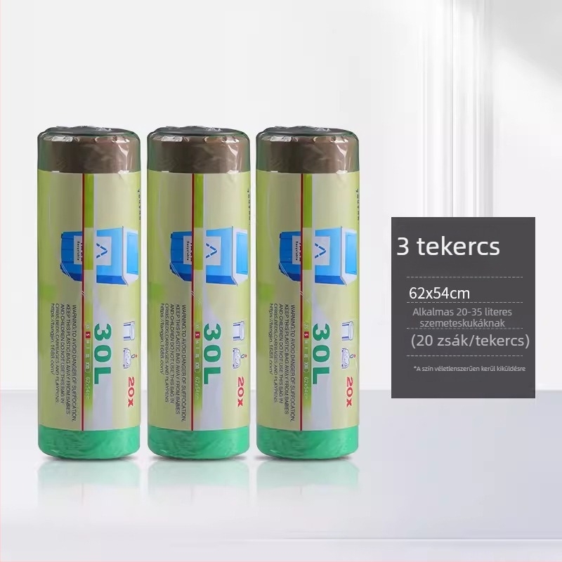 30/60 L vastagított szemeteszsákok fűzővel záródó, automatikus zárással, konyha, kollégium és otthoni használatra, nagy méret