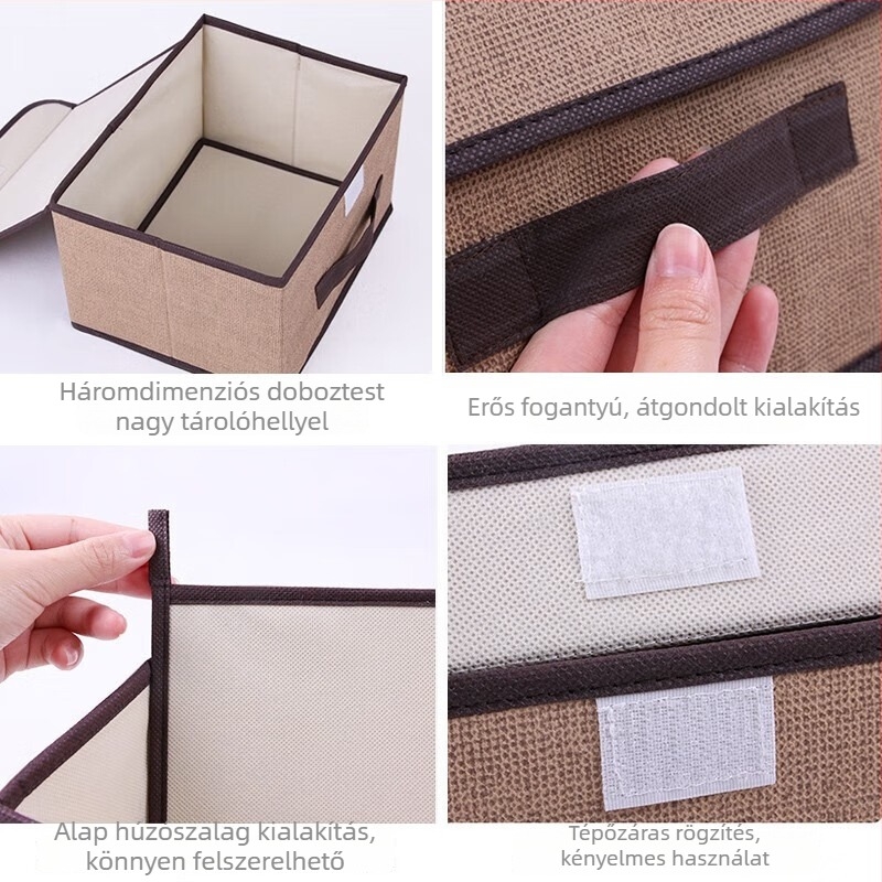 Textil borítású tároló doboz fedővel, összecsukható, nagy kapacitású, többfunkciós rendező játékokhoz és ruhákhoz, hordozható hálószobában