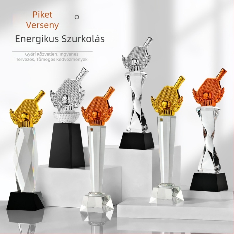 Pickleball serleg — kreatív gyanta díj arany, ezüst és réz színben.