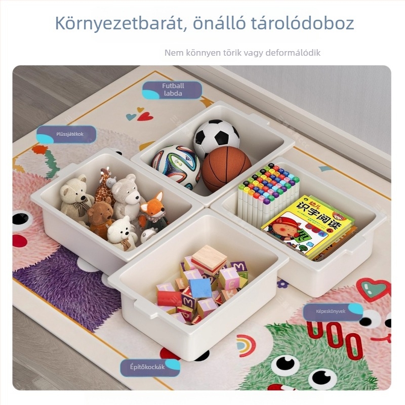 Padlón álló játék tárolópolc, 4 szint, nagy kapacitású, gyerekeknek, egyszerű játék rendezés